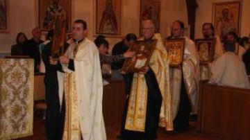 Host priest Fr. Dimitri Darwich leading the procession of icons.
